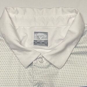 Callaway Opti-Dry Golf Polo Men XXL Blue Yellow Striped Solid White Back